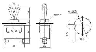 KN3C-101A, тумблер ON-OFF, 2 винтовых контакта 10А 250В
