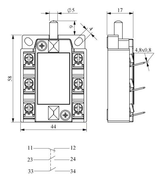 K25011T, Минивыключатель клемный (2НО+1НЗ)