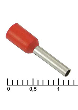 DN01008 red (1.4x8mm), Наконечник на кабель втулочный (трубчатый) изолированный RUICHI DN01008, 18 A