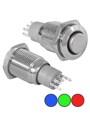 LAS2-GQH-11E/Y on-(on), Кнопка антивандальная с подсветкой RUICHI LAS2-GQH-11E/Y on-(on), М16, IP40,