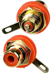 1-291G RED, (RS-115G/R) гнездо RCA металл с изолятором на корпус красный "позолоченный"