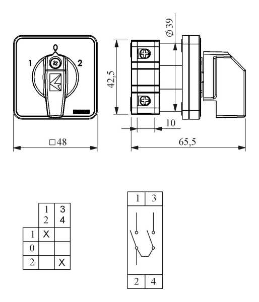 PSA016KD134S, Переключатель кулачковый на панель 16А 400VAC тип 1-0-2