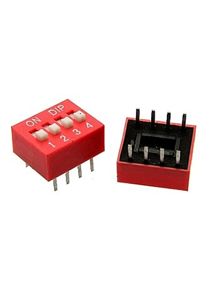 SWD1-4 (DS-04) (Вдм1-4), DIP-переключатель RUICHI, серия SWD 1-4 (DS-04), 25 мА, 24 В, 50 мОм, 4 (ON
