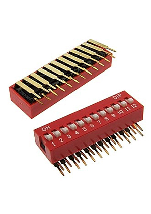 DA12R, DIP-переключатель угловой RUICHI DA12R, 25 мА, 24 В, 50 мОм, 12 (ON-OFF) с шагом 2,54 мм, 6.7
