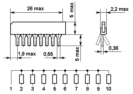 НР-1-4-9М-0.125ВТ-1.5КОМ, Резист.сборка НР-1-4-9М 1.5кОм