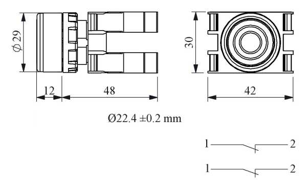B202FK, Кнопка с фиксацией красная (2НЗ)