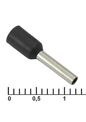DN01008 black (1.4x8mm), Наконечник на кабель втулочный (трубчатый) изолированный RUICHI DN01008, 18