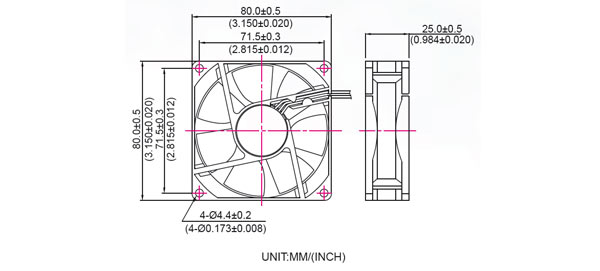 EC8025H12BP, Вентилятор 12В, 80х80х25мм , подшипник качения, 3000 об/мин ШИМ, разъем 4pin