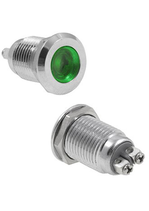 GQ12D-G, Индикатор антивандальный RUICHI GQ12D-G, зеленый, M12, IP65, никелированная латунь