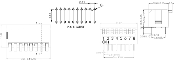DP-02R, DIP переключатель угловой 2 контакта 2.54мм (RPL-02)