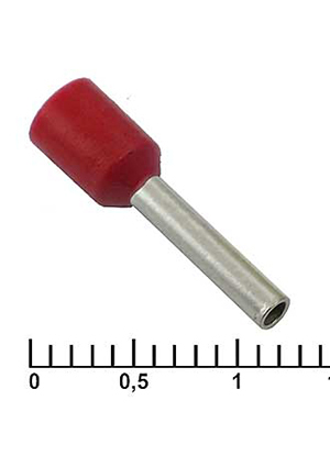 DN01510 red (1.7x10mm), Наконечник втулочный изолированный RUICHI DN01510, 1.7x10 мм, 1.5 мм2, красн