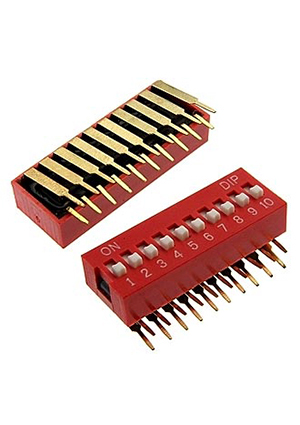 DA10R, DIP-переключатель угловой RUICHI DA10R, 25 мА, 24 В, 50 мОм, 10 (ON-OFF) с шагом 2,54 мм, 6.7