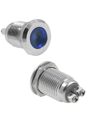GQ12D-B, Индикатор антивандальный RUICHI GQ12D-B, синий, M12, IP65, никелированная латунь