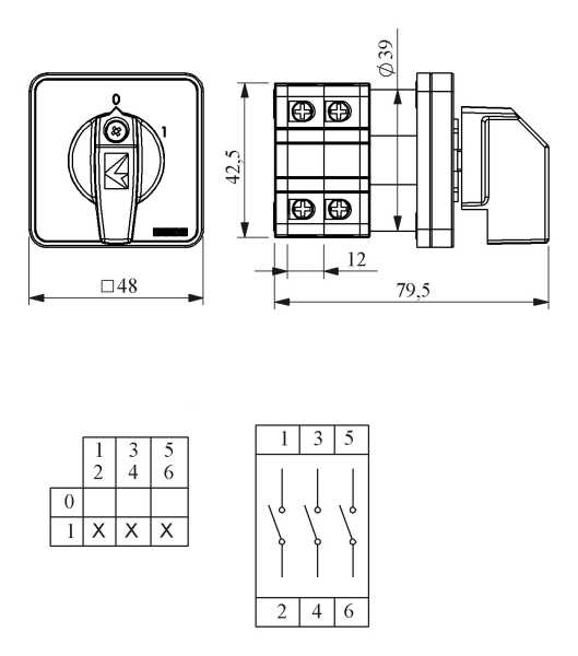 PSA025AK331S, Переключатель двухпозиционный (0-1), 3 полюса, 25А