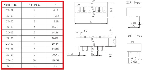 DS-01B-V, DIP переключатель 1 поз. (=SWD1-1 ВДМ1-1, KFC581GTP-4P, RS-01)