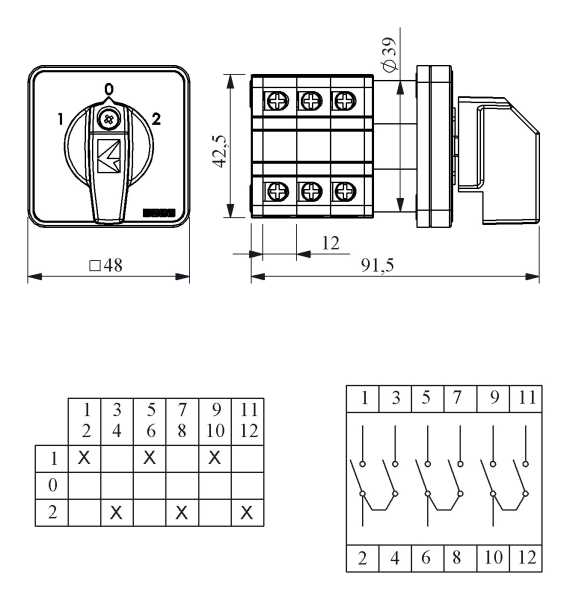 PSA025KD334S, Переключатель полюсов реверс. трехфазный (1-0-2) 25А