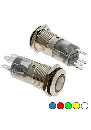 LAS2-GQF-11E/R on-(on), Кнопка антивандальная с подсветкой RUICHI LAS2-GQF-11E/R on-(on), М16, IP65,