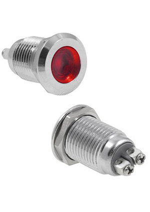 GQ12D-R, Индикатор антивандальный RUICHI GQ12D-R, красный, M12, IP65, никелированная латунь