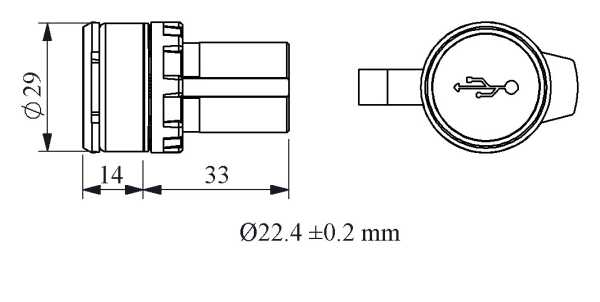 BUSB, Гнездо USB d22 мм, IP65 крепление на панель