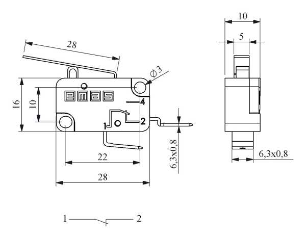 MK1KIM20, Микро-выключатель 10A, 250В AC