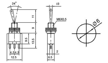 KNX-103-D1, тумблер ON-OFF-ON 3 контакта с красным колпачком (MTS-103)