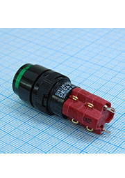 D16LAR1-2ABKG, кнопка с фиксацией 250В 5А, LED подсветка 24В