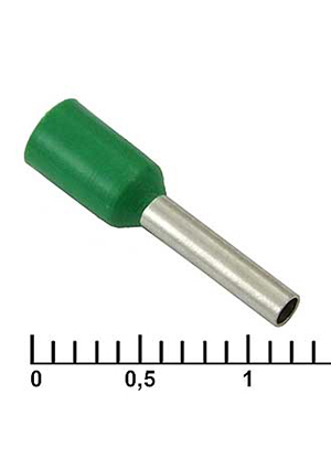 DN01008 green (1.4x8mm), Наконечник на кабель втулочный (трубчатый) изолированный RUICHI DN01008, 18