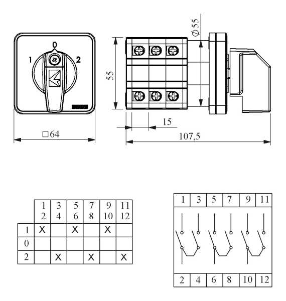 PSA040KD334S, Переключатель полюсов реверсивный трёхфазный (1-0-2) 40А