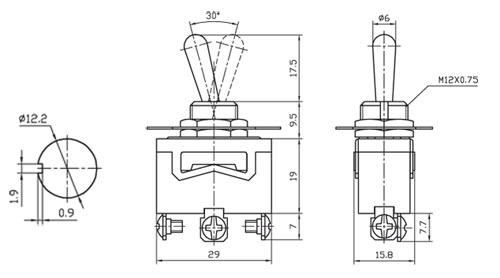 KN3(C)-102, тумблер ON-ON 3 контакта 250В 15А