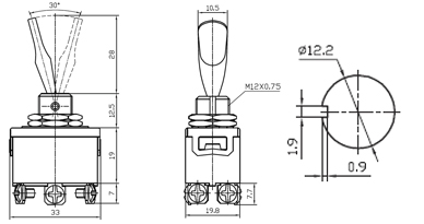 KN3C-202E, тумблер ON-ON, 6 винтовых контактов 10А 250В