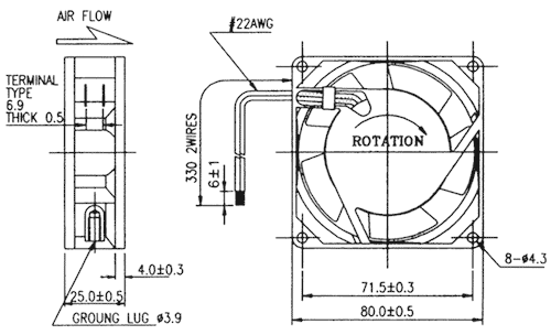 JA0825H2S0N-T, 80*80*25 220V