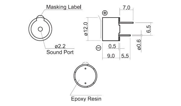HCM1206A, излучатель звука 12 мм 6В
