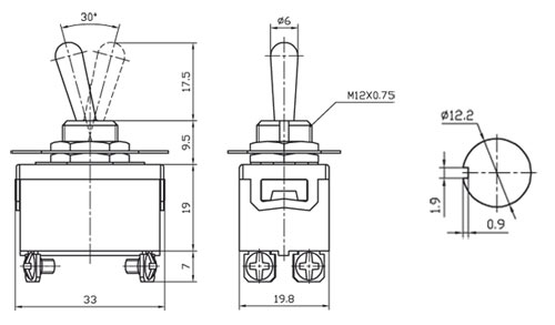 KN3(C)-201, тумблер ON-OF 4 контакта 250В 15А
