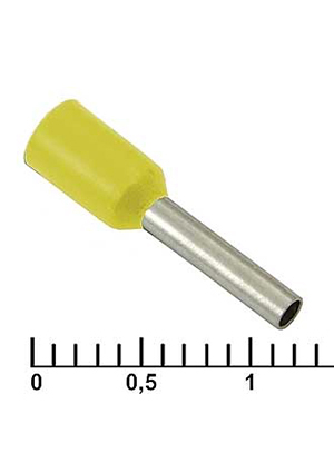 DN01008 yellow (1.4x8mm), Наконечник на кабель втулочный (трубчатый) изолированный RUICHI DN01008, 1