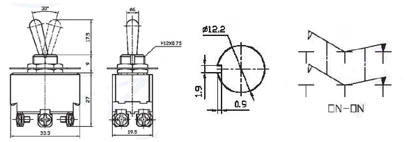 KN3B-202A, тумблер ON-ON, 6 контактов 10А 250В