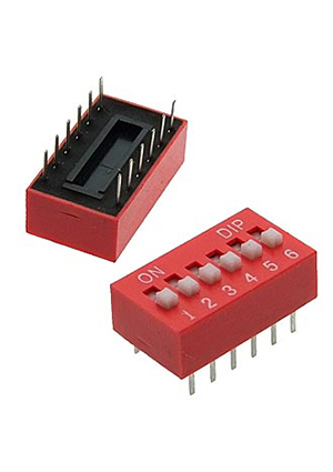 SWD1-6 (DS-06) (Вдм1-6), DIP-переключатель RUICHI, серия SWD 1-6 (DS-06), 25 мА, 24 В, 50 мОм, 6 (ON