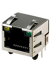 TP8P8C (RJ45) ГНЕЗДО CAT5E СВЕТ. ЖЕЛ./ЗЕЛ., RJ45 гнездо сетевое 8P8C экранированное на плату Cat.5E